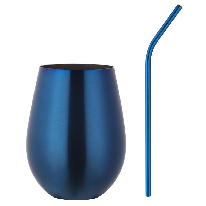 New Stainless Steel Wine Cup With Straw Single Layer Metal Drinking Mug Multifunction 500Ml Big Belly Cup Outdoor Drinkware