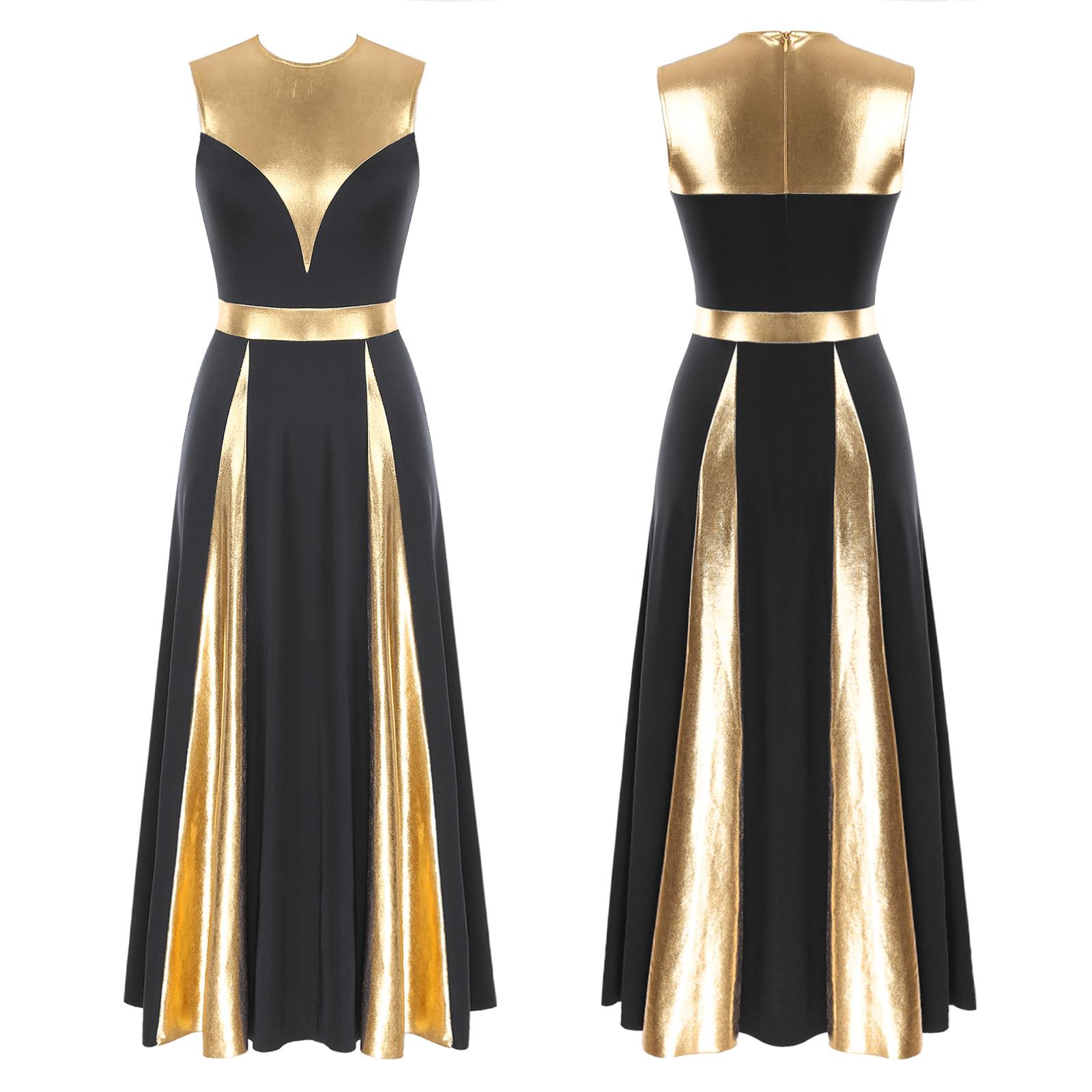 

Жіноча металева літургійна танцювальна сукня для ліричного танцю без рукавів Танцювальний одяг для поклоніння XXL чорний