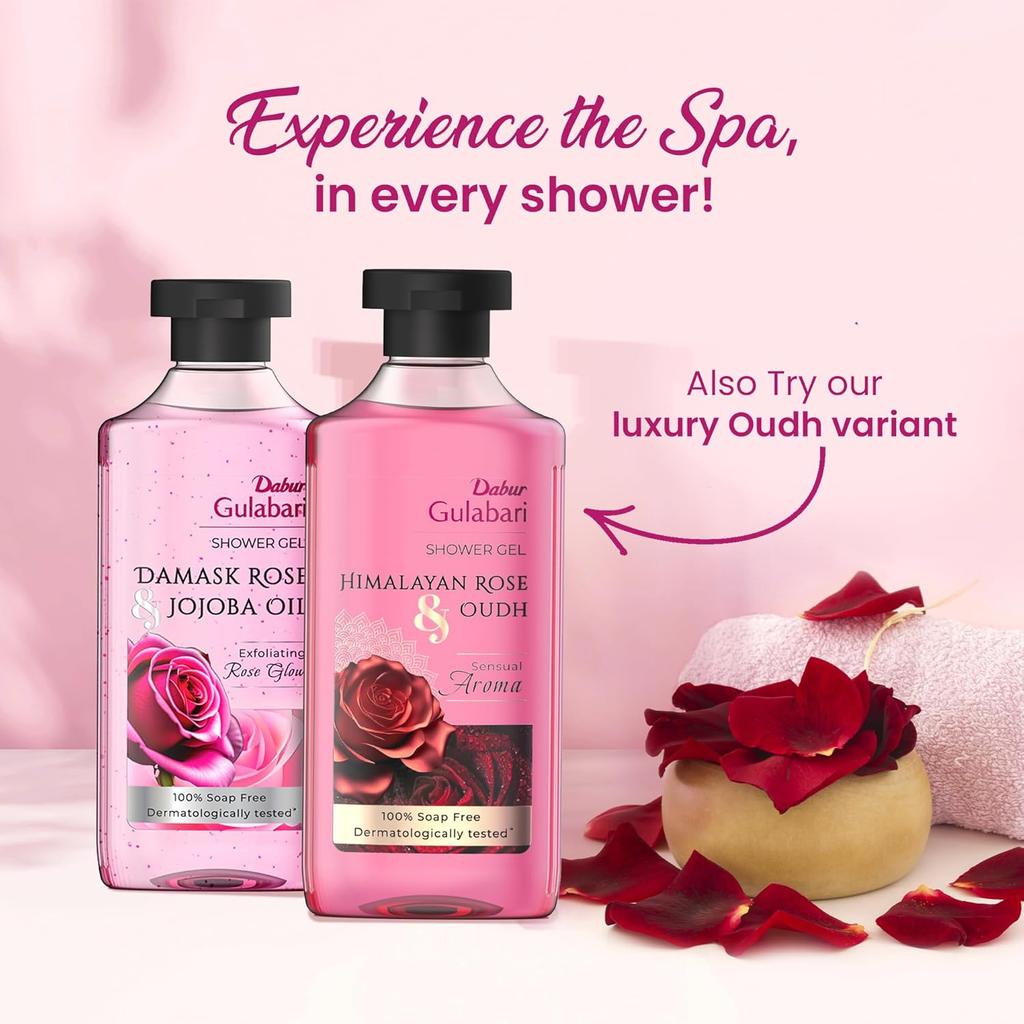 Dabur Gulabari Damask Rose Shower Gel 250ml Exfoliating Body Wash With Jojoba Oil