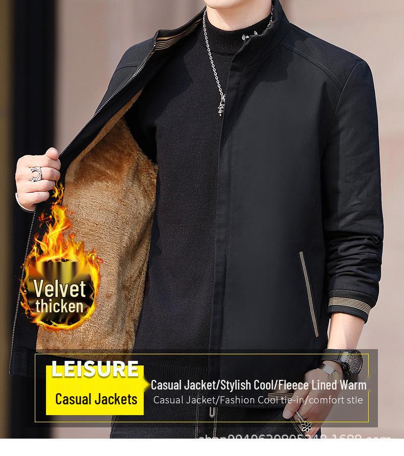 Men's Winter Business Casual Fleece-Lined Jacket - Middle-Aged Cotton Coat