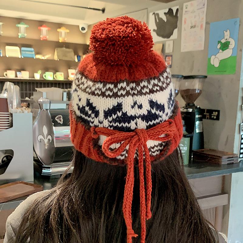 Retro Jacquard Warm Knitted Hat for Women Autumn and Winter Fair Isle Style Cold Proof Ear Protection Woolen Hat for Young Men
