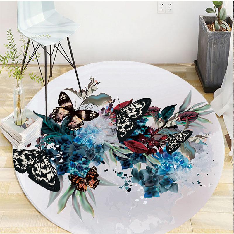 Butterfly Dream Catcher Screen Printed Pattern Large Size Round Carpet Home Decoration Living Room Bedroom Thick Flannel Carpet