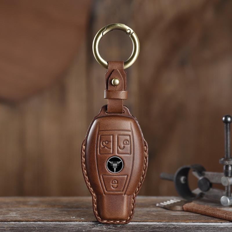 Retro and Old Style Handmade Real Cowhide Car Key Cover Is Suitable for Mercedes-Benz Bag Case.