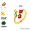 Sparkling Zircon Red Cherry Ring for Women, 14K Gold Plated Copper Adjustable Ring, Chic Luxury Jewelry for Girlfriend Gift