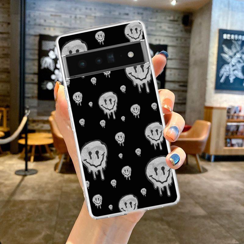 Fashion Simple Smile Face Couple Phone Case Cover for Google Pixel 8 7 6 5 4 4XL TPU 7A 6A 5A 4A 3A 3AXLPro 5G Transparent Shell
