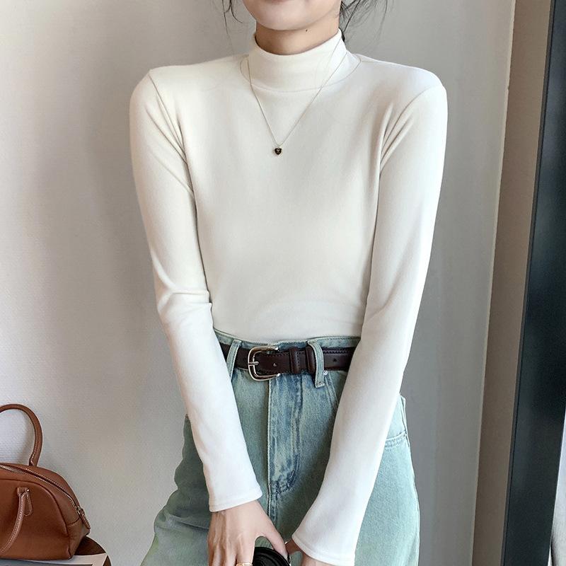 Micro Velvet De Velvet Košile s polovysokým výstřihem Dámská vnitřní podzimní a zimní, vycpaná a zesílená De Velvet střední teplo u krku