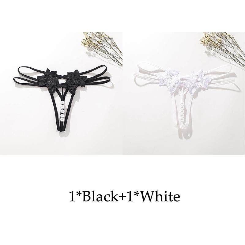 Sexy G-string T Panties Female Underwear Lace Thongs Women's Pants Sexy Pearl Panties Erotic Women Crotchless Panties Plus Size