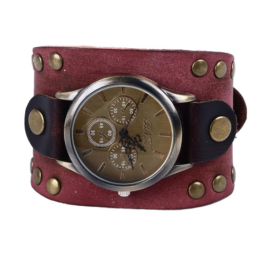 Leather Bracelet Watch Vintage Rivets Casual Fashionable Leather Quartz Watch for Men Women