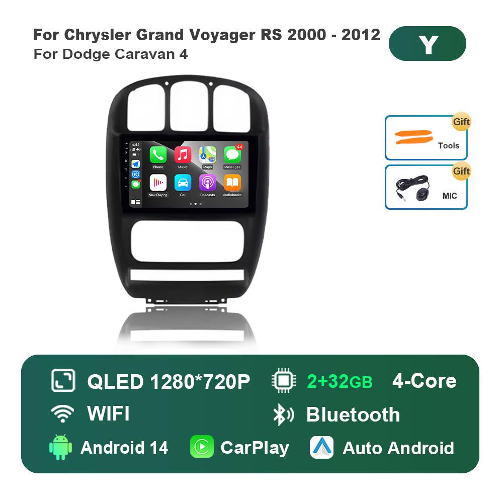 Car Radio Multimedia Player Android 14 System for Dodge Caravan 4 For Chrysler Grand Voyager RS 2000 - 2012 GPS Navi WiFi BT
