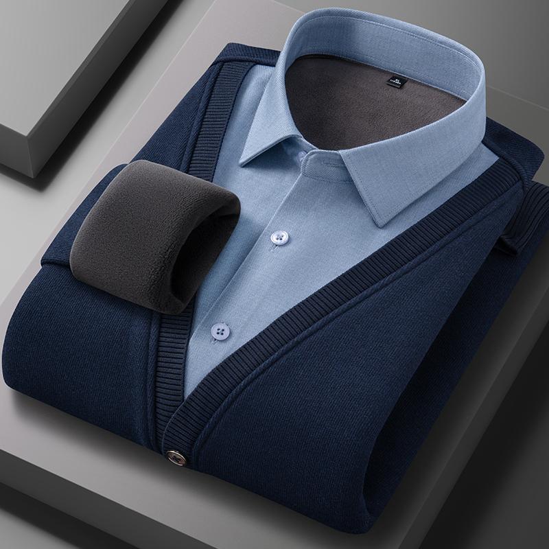 Men's long-sleeved shirt with thick wool, warm and casual, comfortable and versatile in winter, high quality, soft and trendy