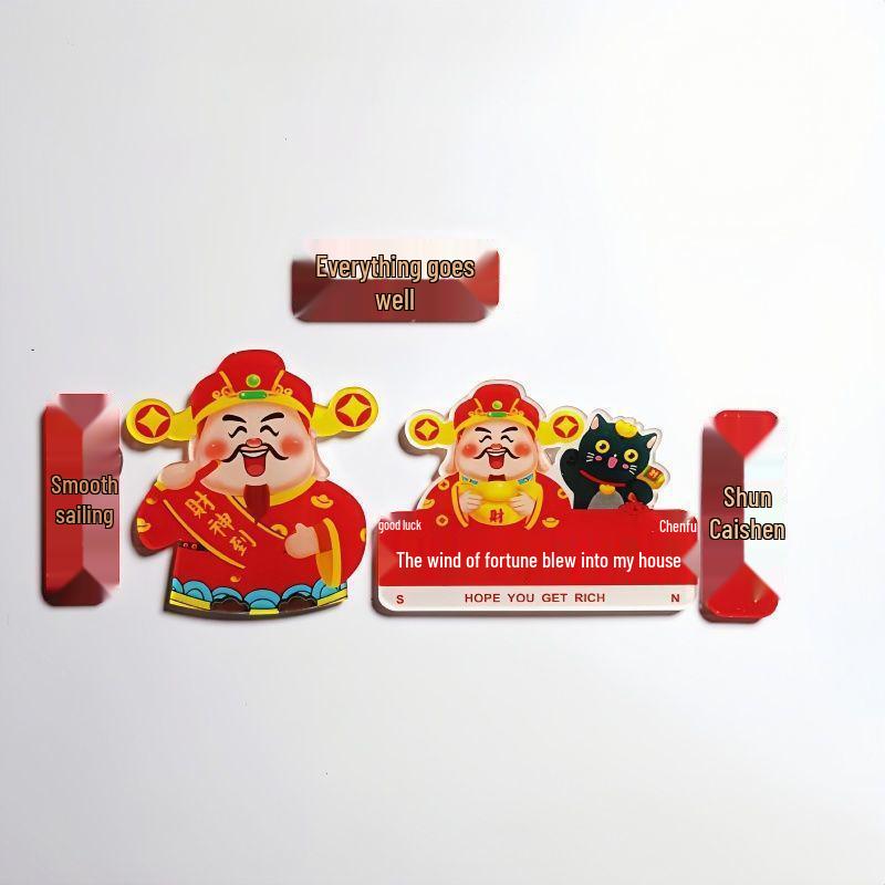 Caishen Neujahrs Acryl Kühlschrankmagnet Set: Dekoratives chinesisches Trendgeschenk