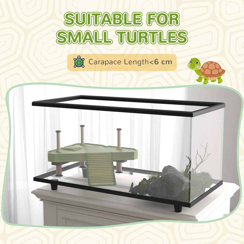 50L Glass Turtle Tank Aquarium with Basking Platform, Easy Drainage, Strip Patch Thermometer