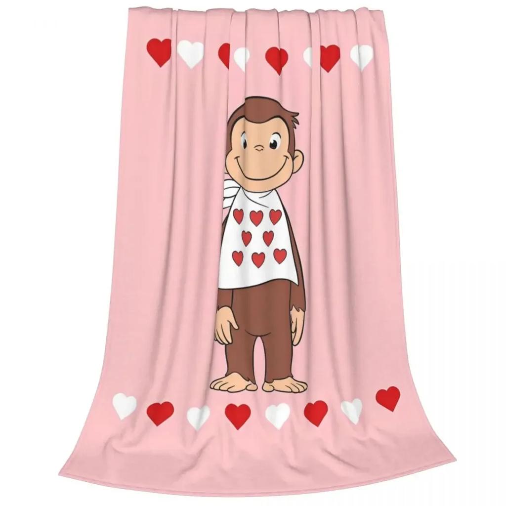 Curious George Cartoon Monkey Coral Fleece Plush Throw Blankets Blanket for Home Bedroom Lightweight Bedding Throws