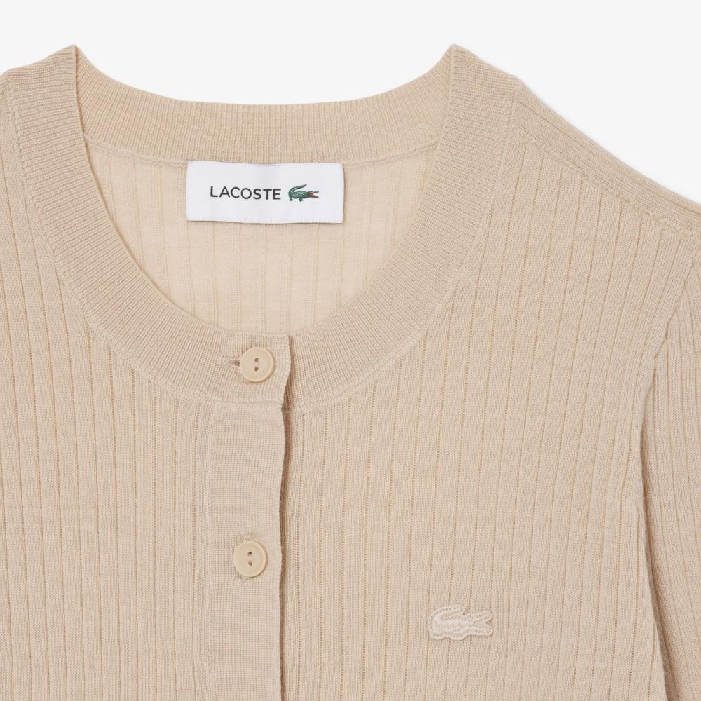 Lacoste Women's Fine Merino Wool Rib-Knit Long Sleeve Cardigan AF4141-56GX6F