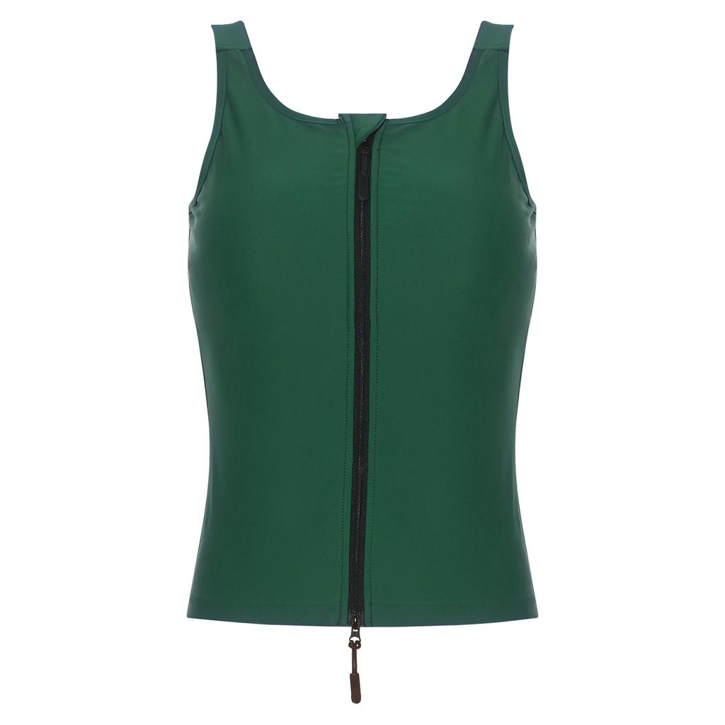 Women‘s Adaptive Swim Tank Zip Front Vest Sleeveless Press Button Straps with Removable Chest Pads for Pool Beach Activity