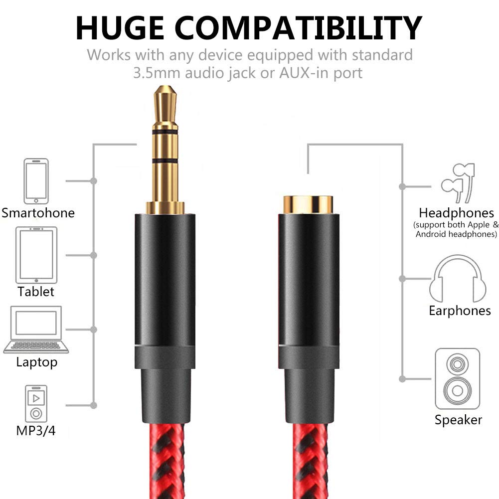 AUX Extension Cable LiuTian Double Shielded Headphone Auxiliary Extension Cable Male to Female Braided Stereo Audio Extension 3.5mm 10m, 3.5mm 3.5mm