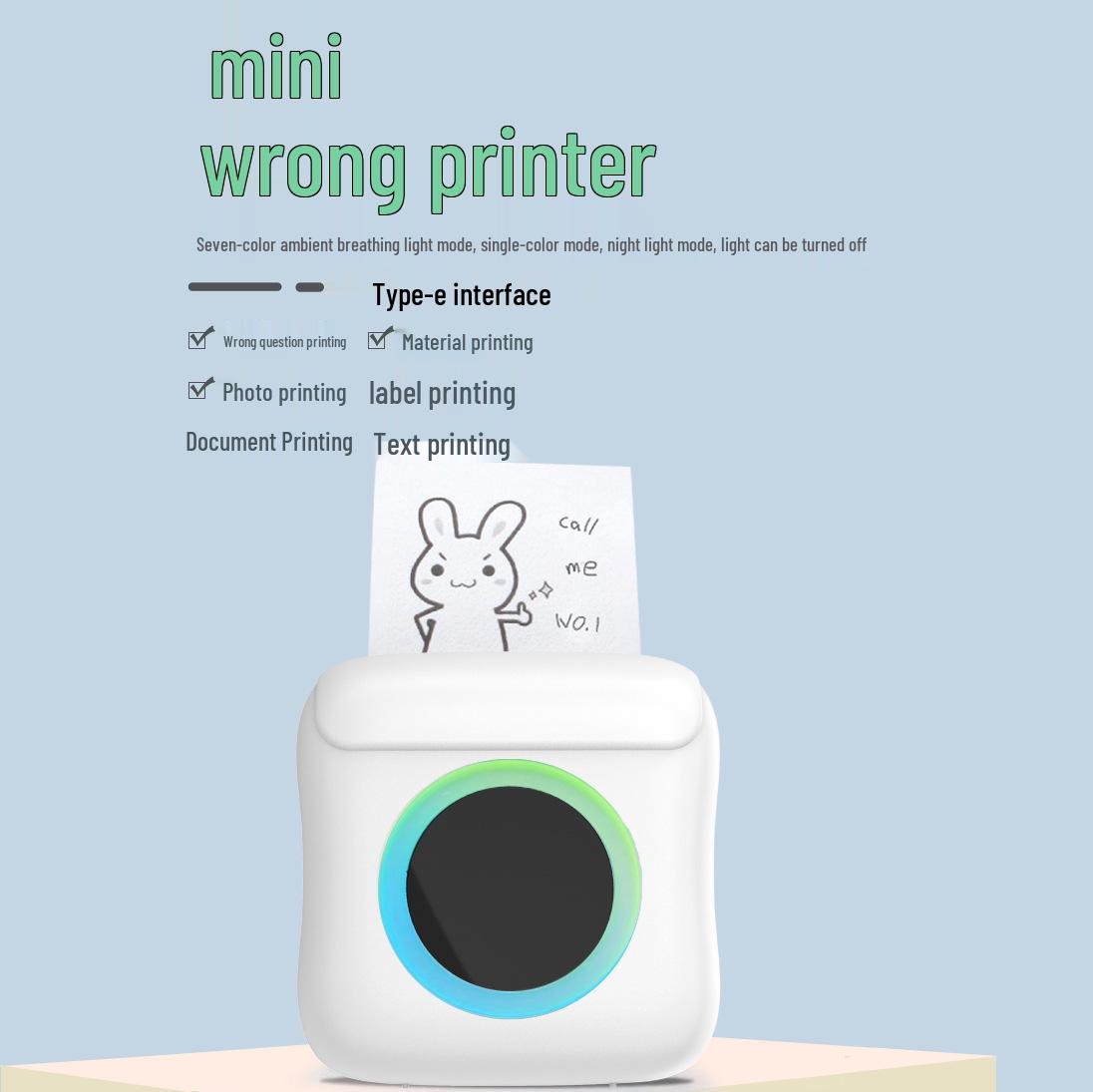 Portable Bluetooth Inkless Thermal Mini Printer for Students белый