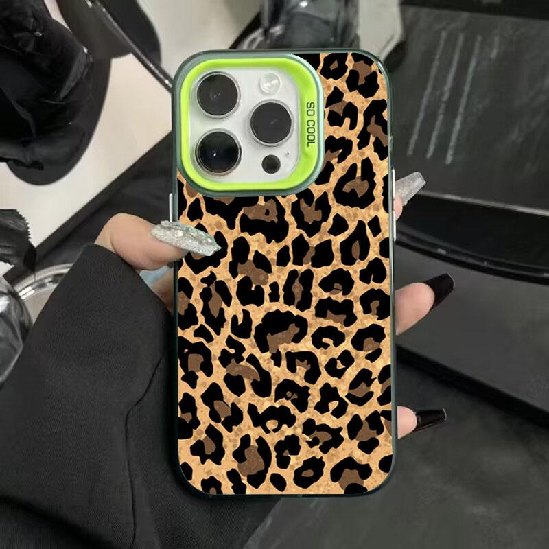 Funda Armadura Anticaídas Leopardo Marrón Para iPhone 15 Pro Max 16 14 13 12 11 Pro X XR XS 7 Plus 16E Cubierta con Chapado Protector de Lente