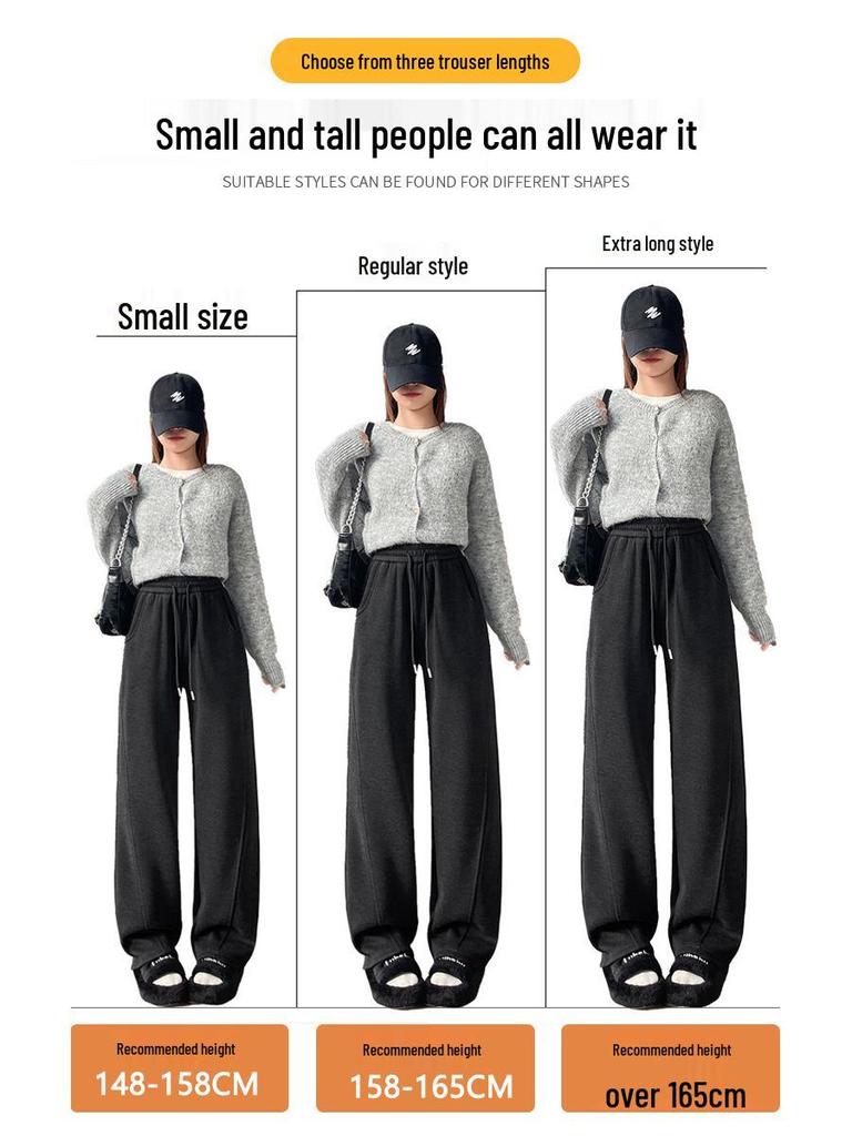 Women's Curved Blade Wide-Leg Pants: New 2026 Plus Velvet Wool for Autumn/Winter - Casual, Loose-Fit, Straight-Leg Design