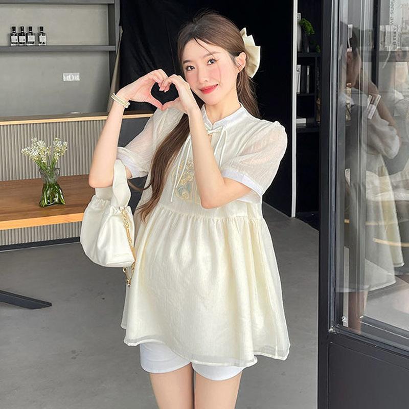 

Одежда для беременных ретро круглый вырез вышивка показывает стройность Ми, закрывает живот и не облегает юбку для работы 3XL recommends 165-92.5 kg