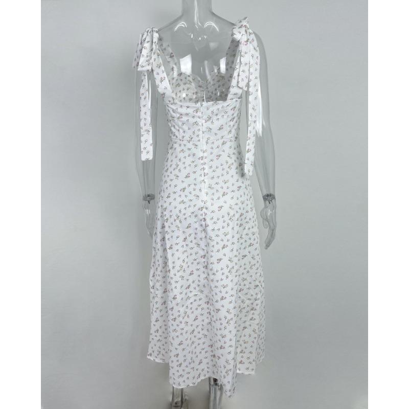 Women's Clothing, V-neck, Camisole, Lace Up, Floral Print, Backless, Slit, Dress