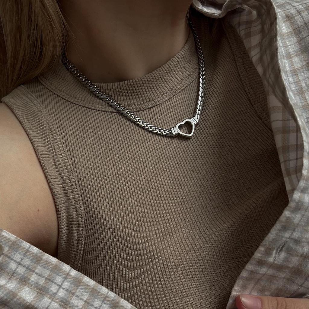 1 PC Zinc Alloy Heart Cuban Chain Necklace For Women, Vintage Statement Choker Jewelry