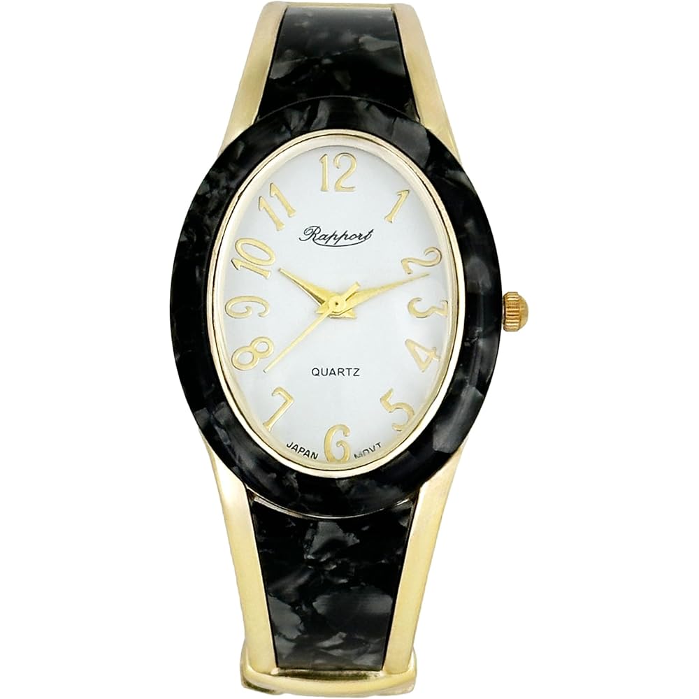 RAPPORT Oval Bangle Watch Gold Wide 188728 Women s Black Timepiece