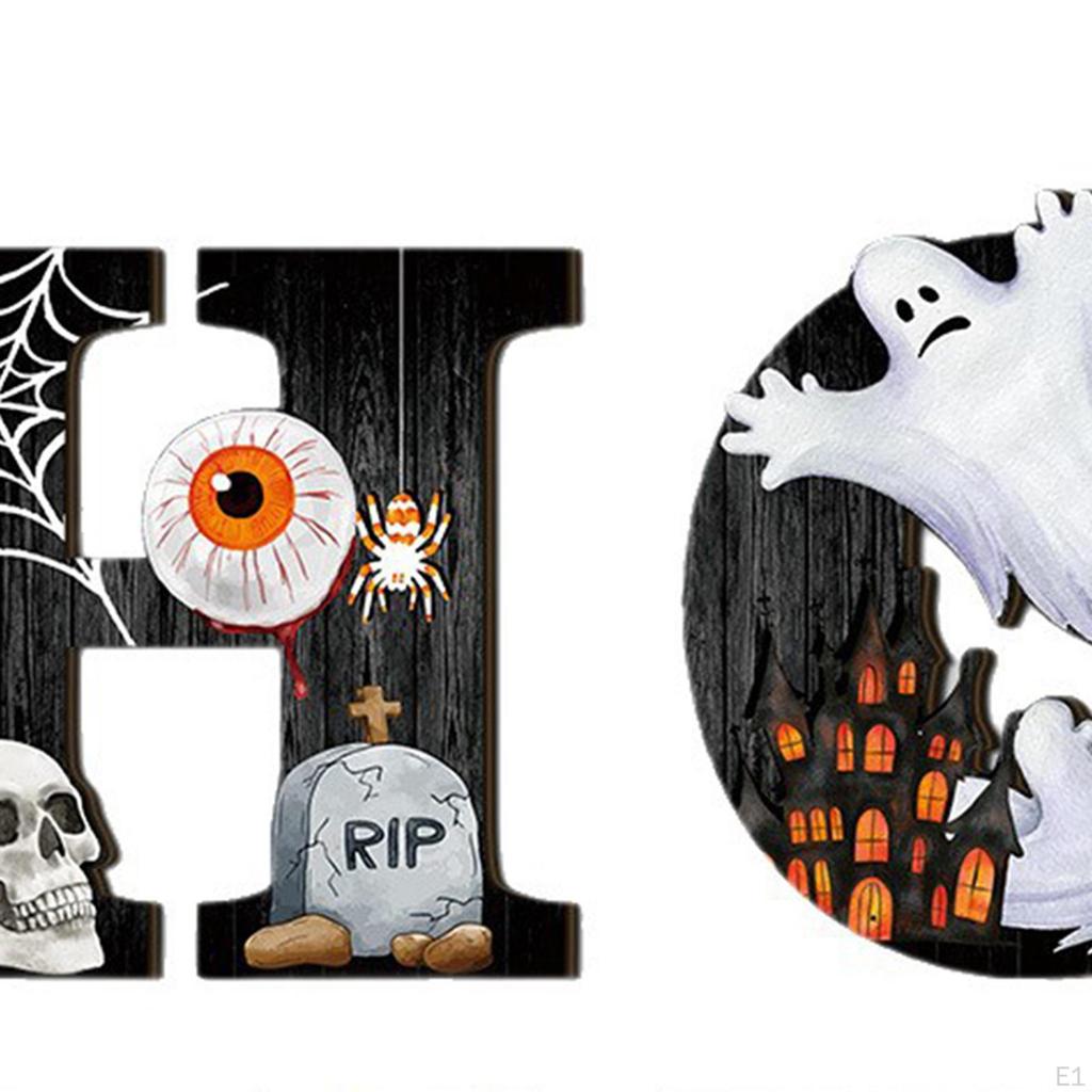 Halloweenská cedule na dveře Kreslené uvítací cedule Velká velikost Dřevěná dekorace Plaketa na zeď nebo dveře pro