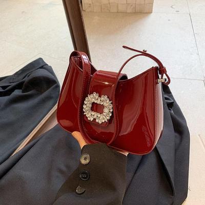 Red Shoulder Bags for Women Elegant Handbags Purse Chic PU Leather Luxury Design Wedding Top Handle Clutch Crossbody Bag KTY