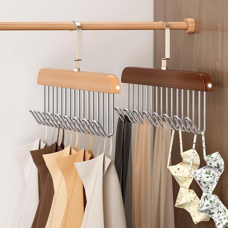 Wooden Multifunctional Sling Hanger With Metal Hooks For Closet Organizing Storing Bras Bags Tank Tops