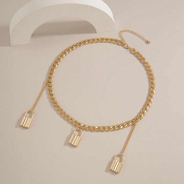 

Европейские и американские модные украшения с простой индивидуальностью в стиле панк-мода ожерелье с подвеской в виде замка и кисточкой из сплава на ключице