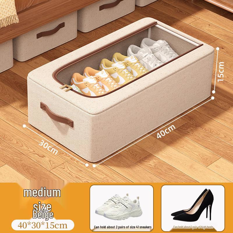 Space-Saving Tianshan Shoe Storage: Transparent Cotton-Linen Shoe Box and Dustproof Under-Bed Organizer