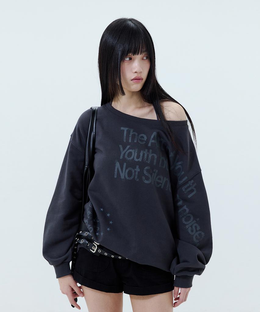 ODDSTUDIO The Art Of Youth Oversized Off-Shoulder Sweatshirt - Charcoal