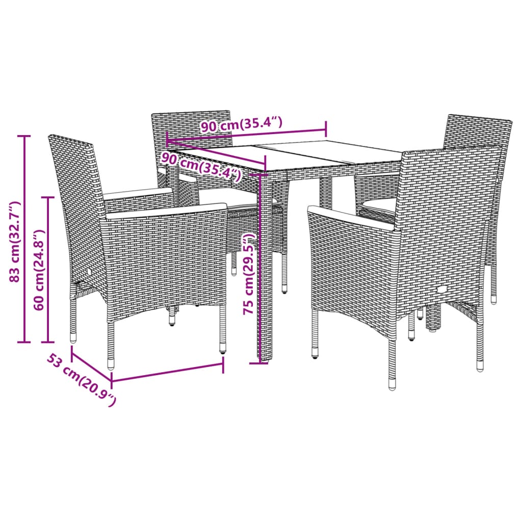 Vidaxl 5-Cz. Garden Furniture Set With Cushions, Beige, Poly Rattan