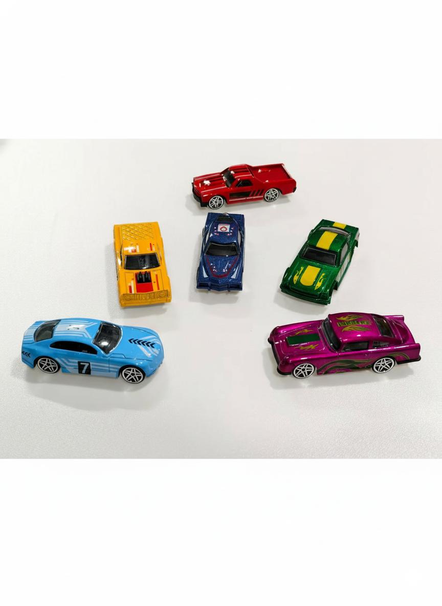 

(Boxed) 1/64 Modified Racing Style Mini Diecast Car Set, 6 pieces, die-cast metal, boy s toy, sliding model, no pullback.