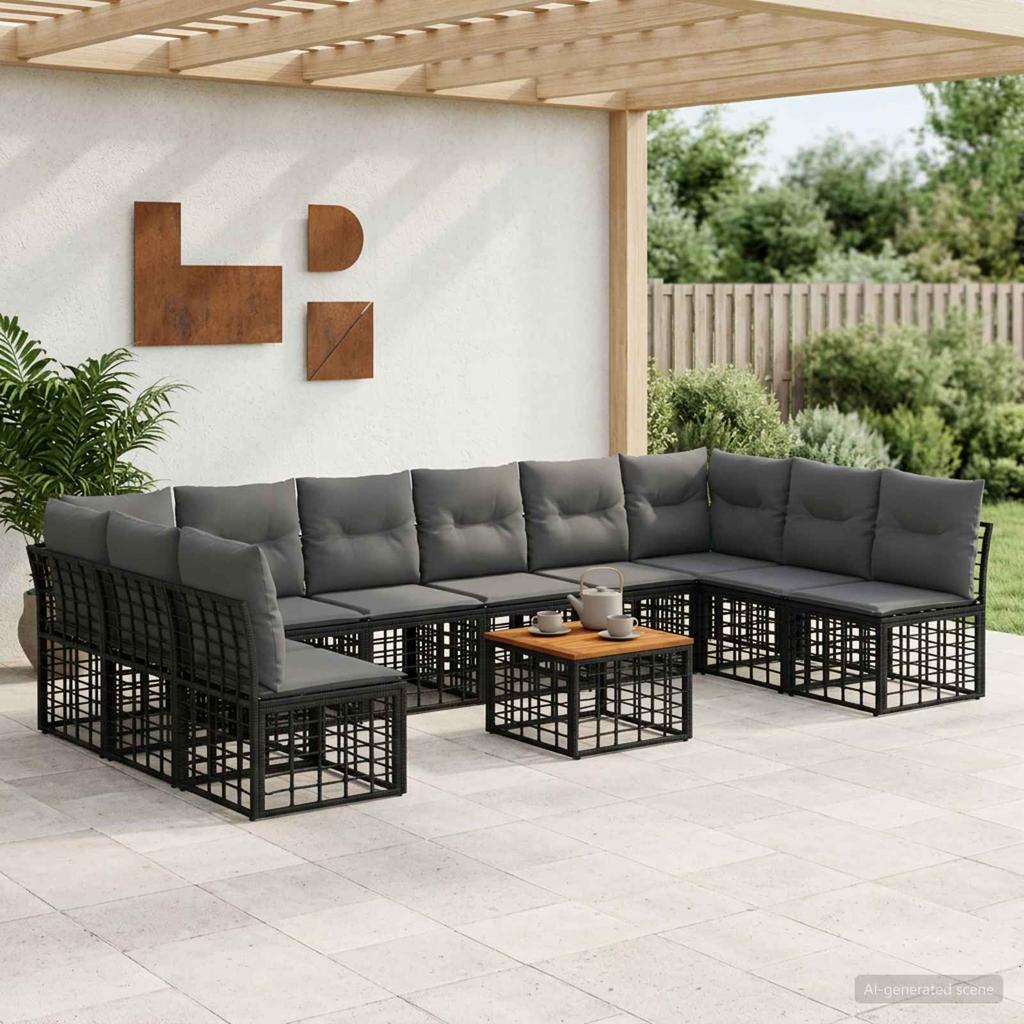Outdoor Sofa Set 11 Pieces Black and Dark Grey Polyester