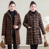 Women's Winter Hooded Plaid Cotton Jacket: Thick, Warm, Mid-Length Coat with Plus Velvet Lining