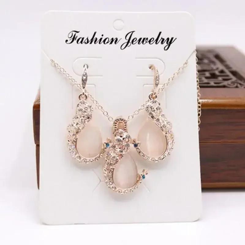 

Vintage Elegant Fashion Water Drop Necklace Earrings for Women Two-piece Set Inlaid Drilled Opal Accessories Creative Gifts 1