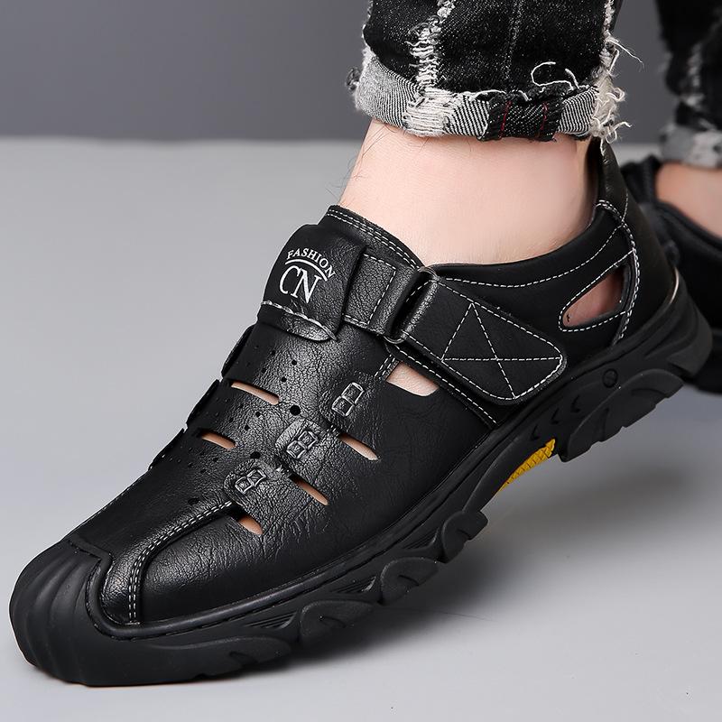 Men S Sandals Business Leather Bag Head Hole Shoes Leather Sandals Beach Shoes Men S Casual Shoes Dad Shoes 38