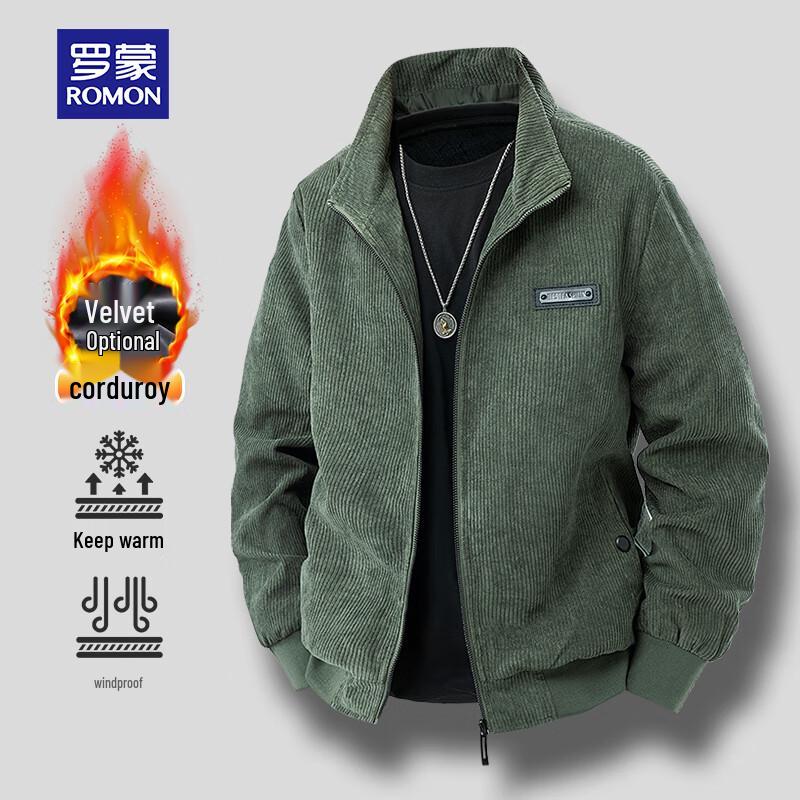 ROMON Men's Corduroy Stand-Collar Jacket