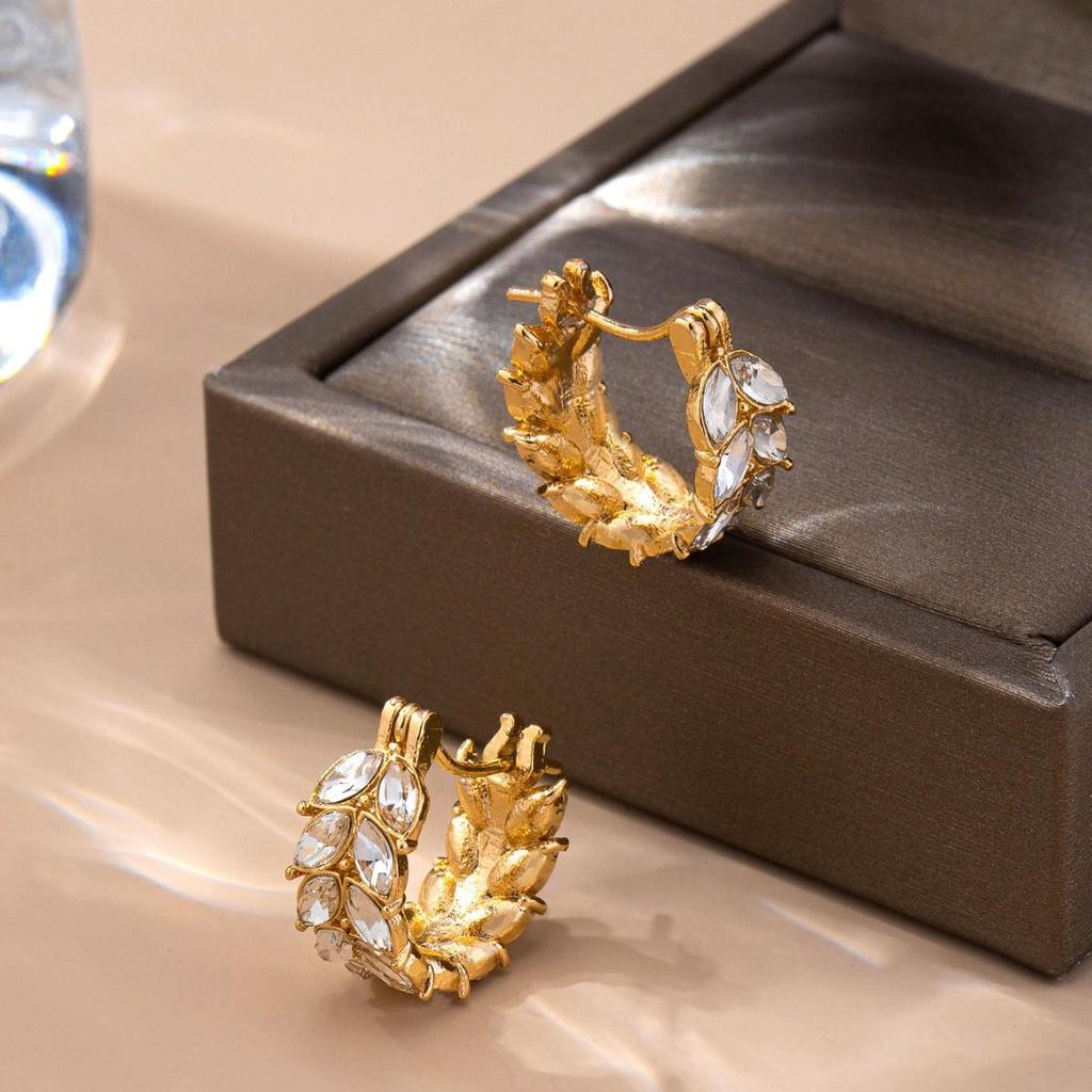 French Wheat Ear Hoop Earrings - Sparkling Rhinestone Luxury, Korean Style