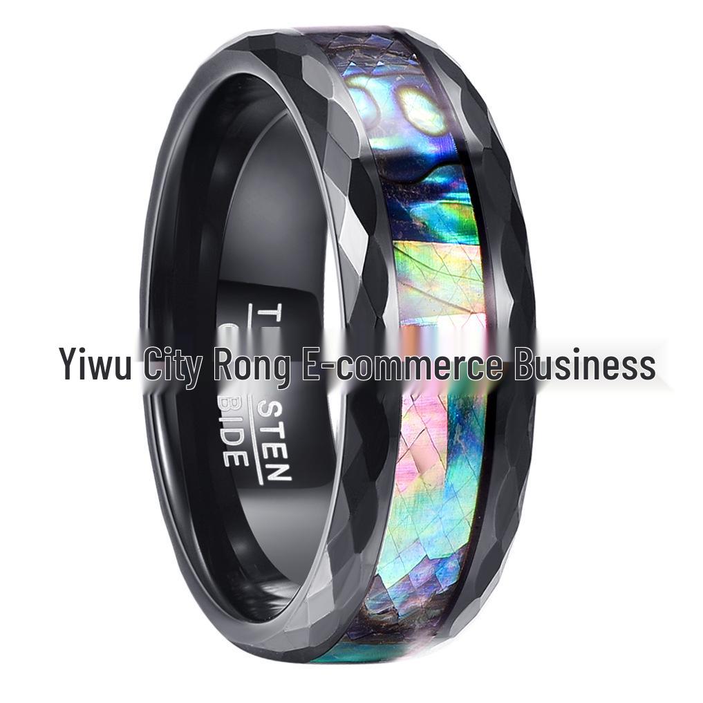Men's 8MM Black Rose Gold Tungsten Ring with Faceted Abalone Inlay