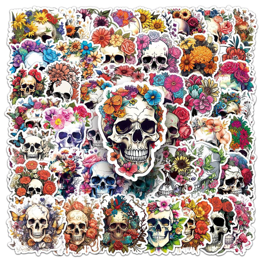 50 Flowers Skeleton Graffiti Stickers Personality Horror Face Decoration Mobile Phone Case Computer Skateboard Stickers
