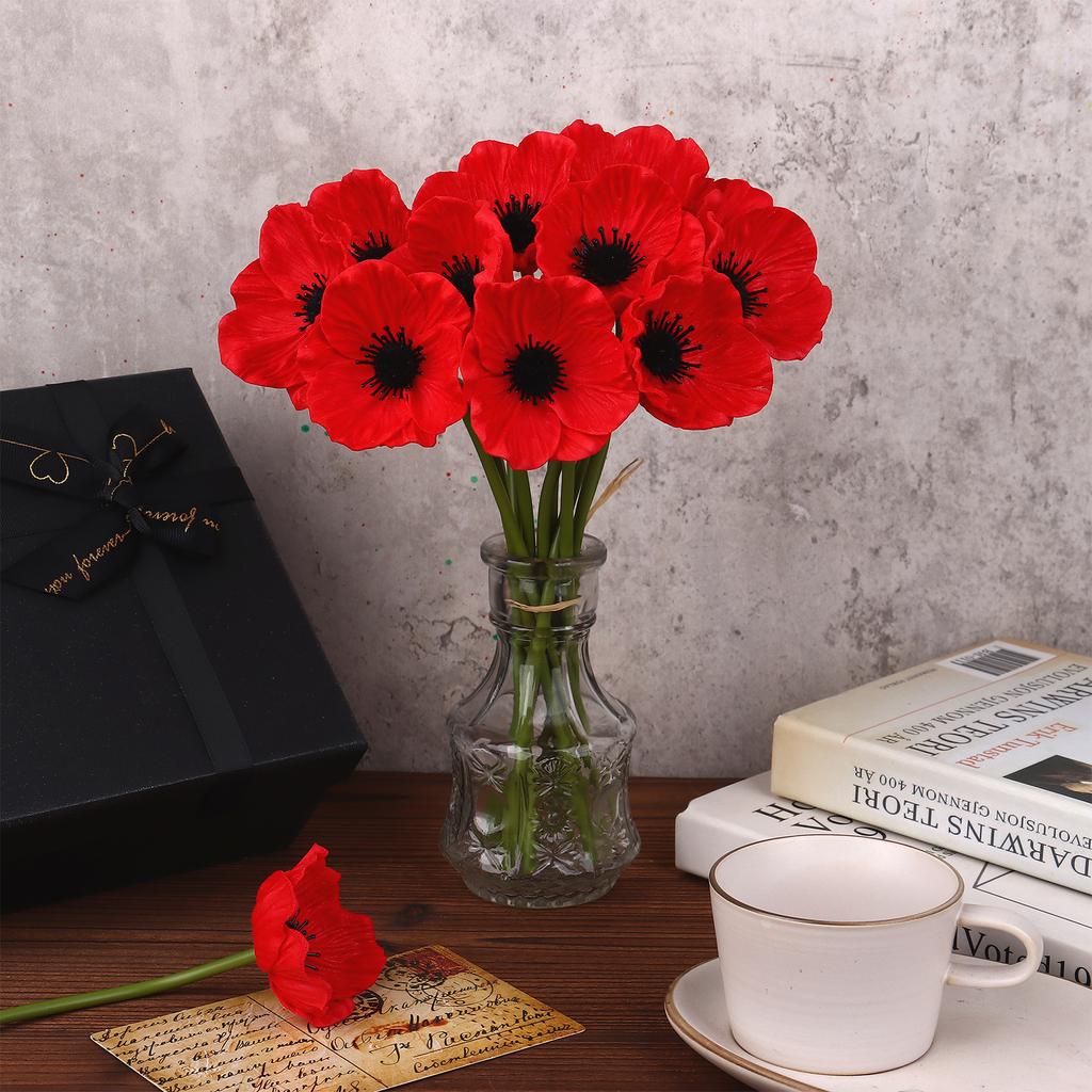 30 Pezzi Papaveri Rossi Artificiali Pu Papaveri Real Touch Fiori Finti Per Tavolo da Cucina Centrotavola Matrimonio Festa Bouquet Nuziale Casa P
