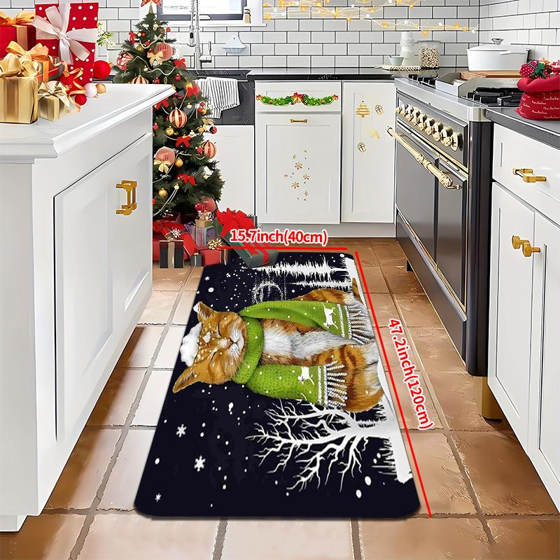 1 szt. Maty kuchenne przeciw zmęczeniu, Wodoodporna, antypoślizgowa, gruba, amortyzowana mata kuchenna z nadrukiem świątecznego kota, Wytrzymała, komfortowa mata do stania do kuchni