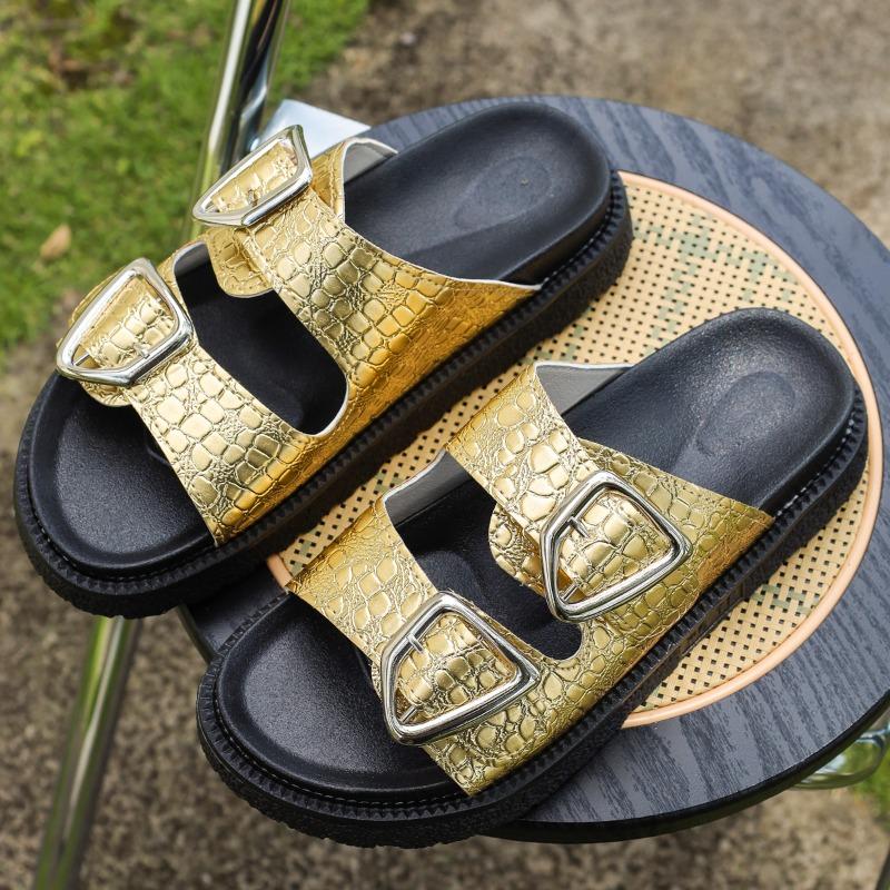 French Summer Leather Slippers Breathable Soft Sole Slippers for Women