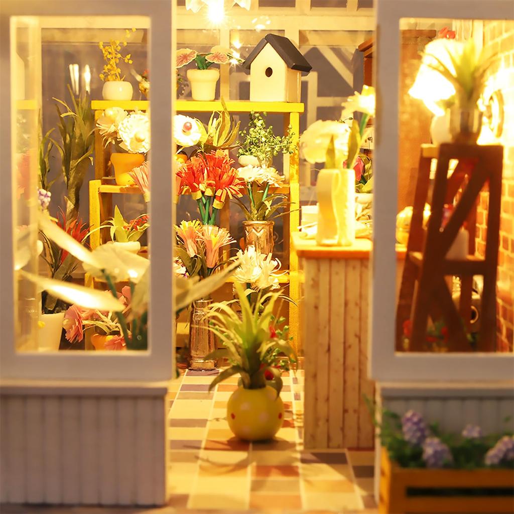 Sosa Florist Romantic DIY Dollhouse Kit, Miniature Collection for Beginners, Includes Acrylic Case (M-009)