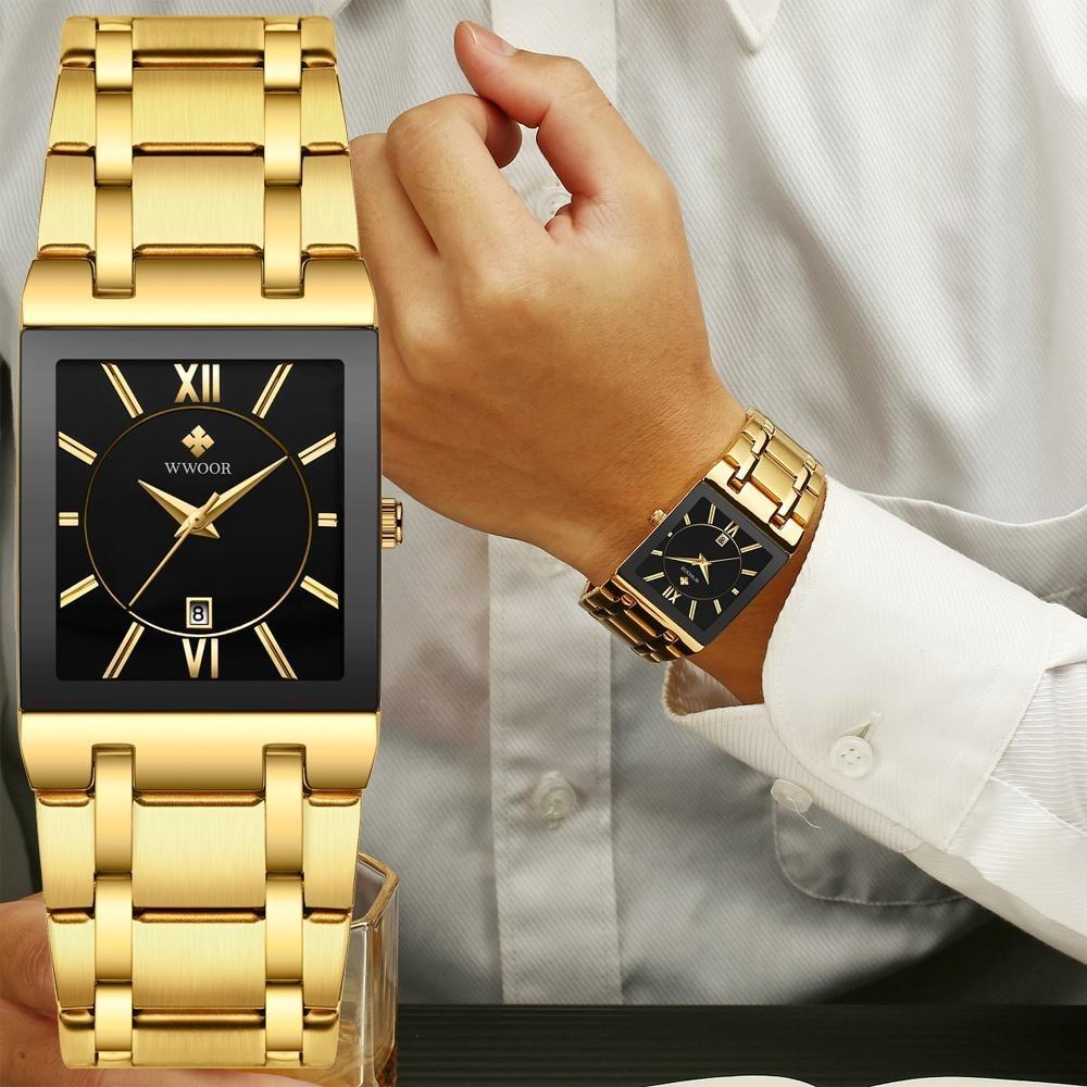 WWOOR Top Brand Luxury Steel Strap Business Quartz Watch Men Casual Waterproof Sports Watch