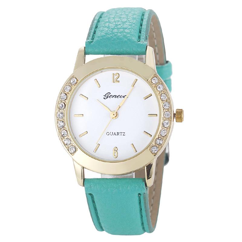 Women Fashion Double Side Diamond Watch Round Dial Quartz Clock Wristwatch with Leather Strap