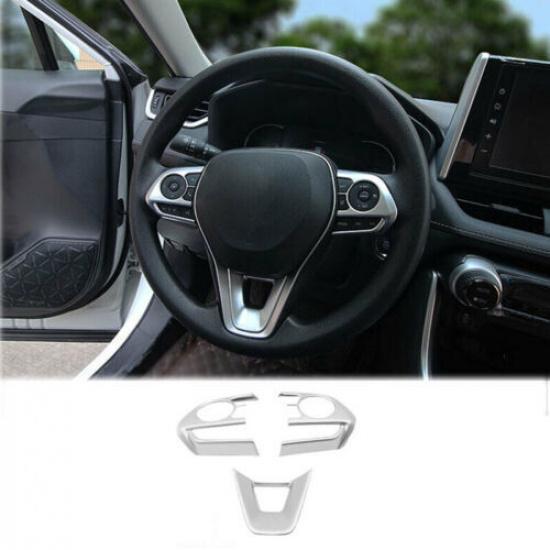 For Toyota RAV4 2019-2021 Silver ABS Car Inner Steering Wheel Button Cover Trim